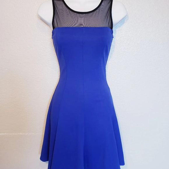 💚5/$25 Bar III Royal Blue & Black Mesh Fit & Flare Sleeveless Mini Dress - Picture 5 of 10
